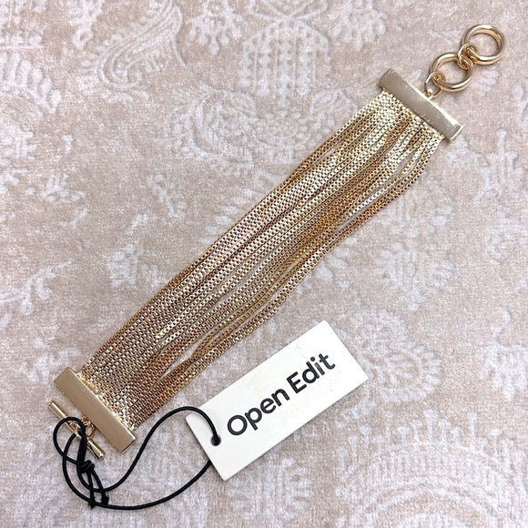 Brand New Open Edit Gold Tone Multi-Strand Chain Toggle Bracelet Statement Cuff - Picture 14 of 14